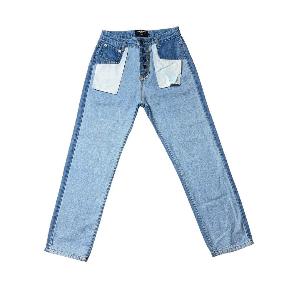 The Kript Jeans Women S High Rise Button-fly Insideout Contrast Blue Denim 27x26